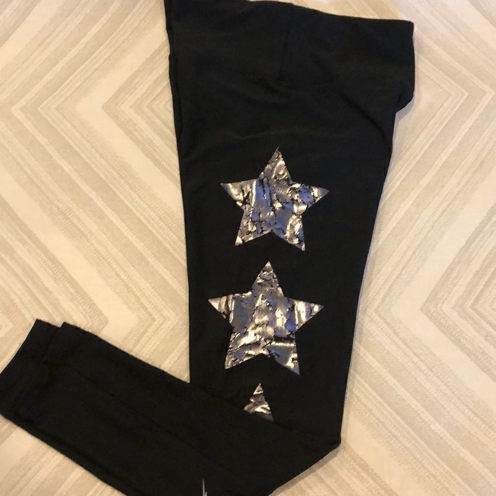 X by Gottex Black Leggings with Side Silver Stars